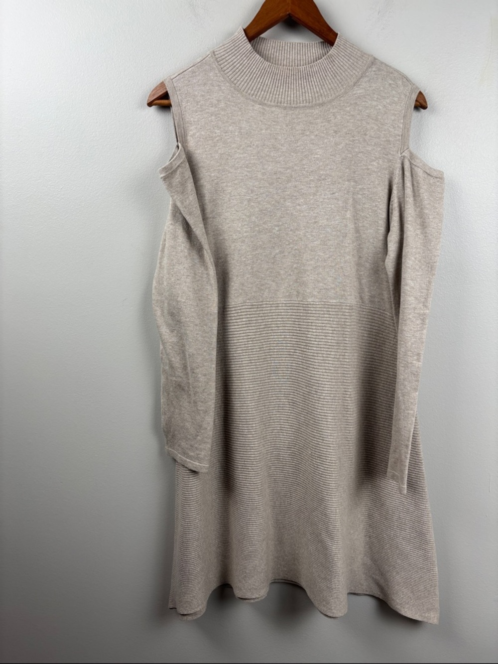 Style & Co. Cold-Shoulder Knit Dress in Light Taupe Medium READ